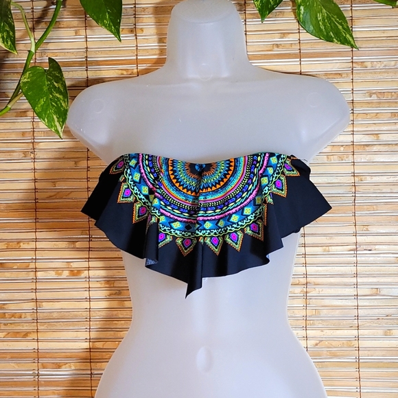 Xhilaration Other - Ruffled Mandala Prunt Bandeau Bikini Top